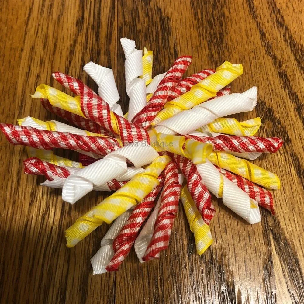 Red Gingham, Yellow & White Korker Bow   4B2104  Handmade NWT Boutique